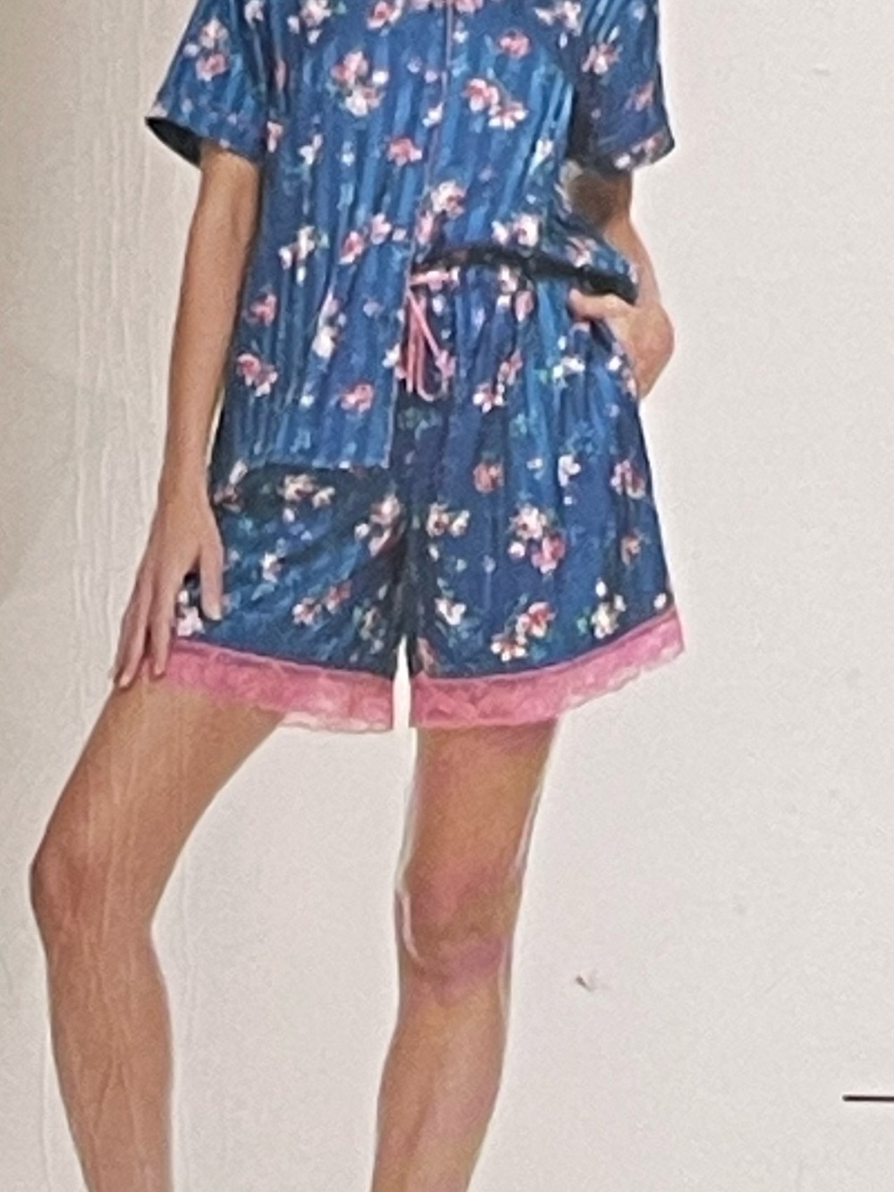 Flora Nikrooz Navy Floral Short Pajama Set with Pink Trim